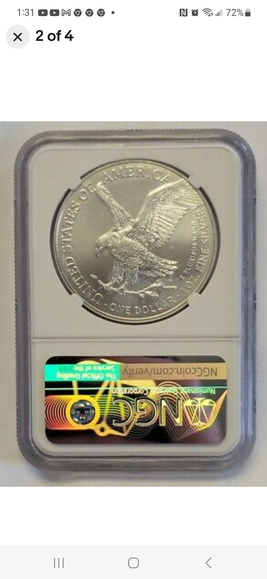 2022 W $1 ASE MS69 MINT ERROR OBVERSE STRUCK THRU NGC-MULE