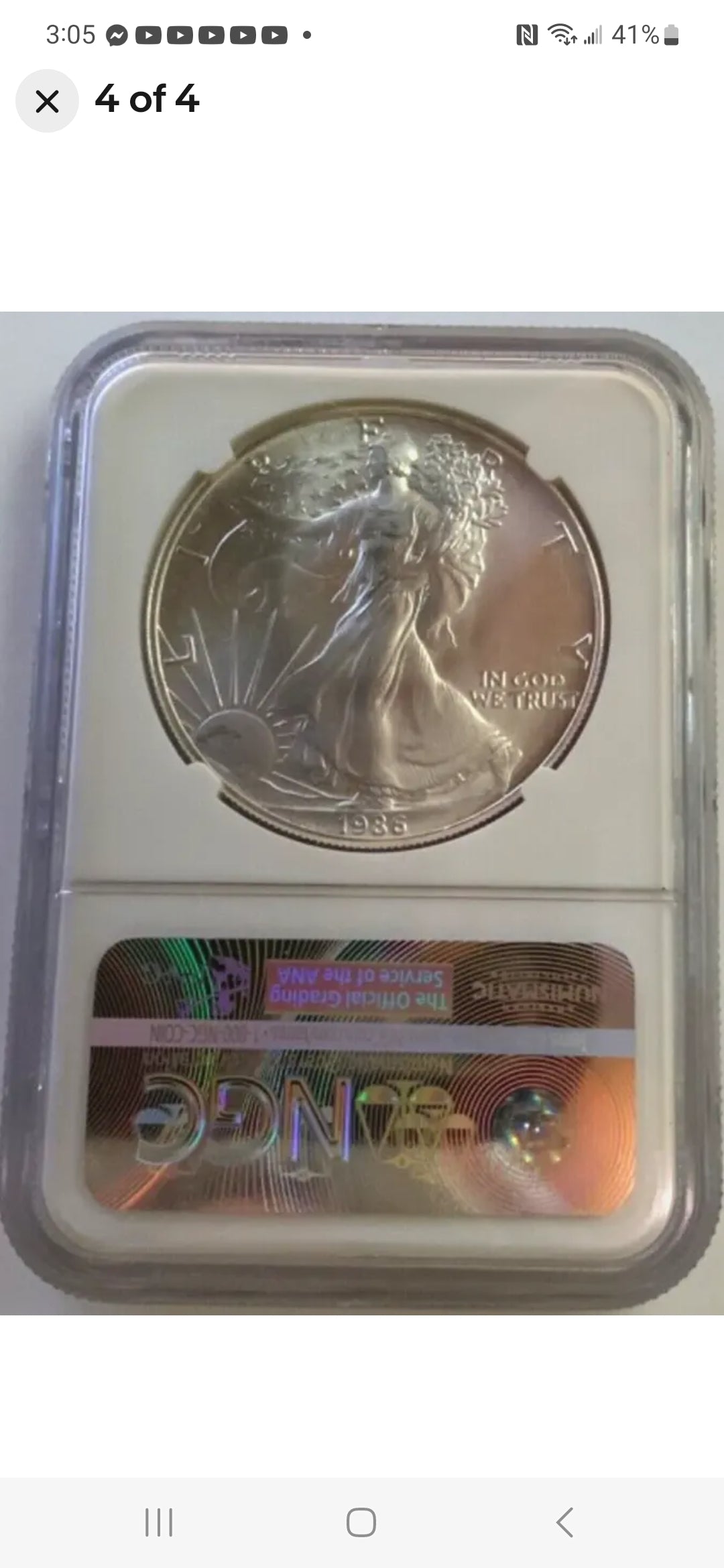 1986 $1 ASE MS69 MINT ERROR REVERSE STRUCK THRU NGC "FIRST YEAR OF ISSUE " FINEST KNOWN MULE NGC .999 FINE SILVER