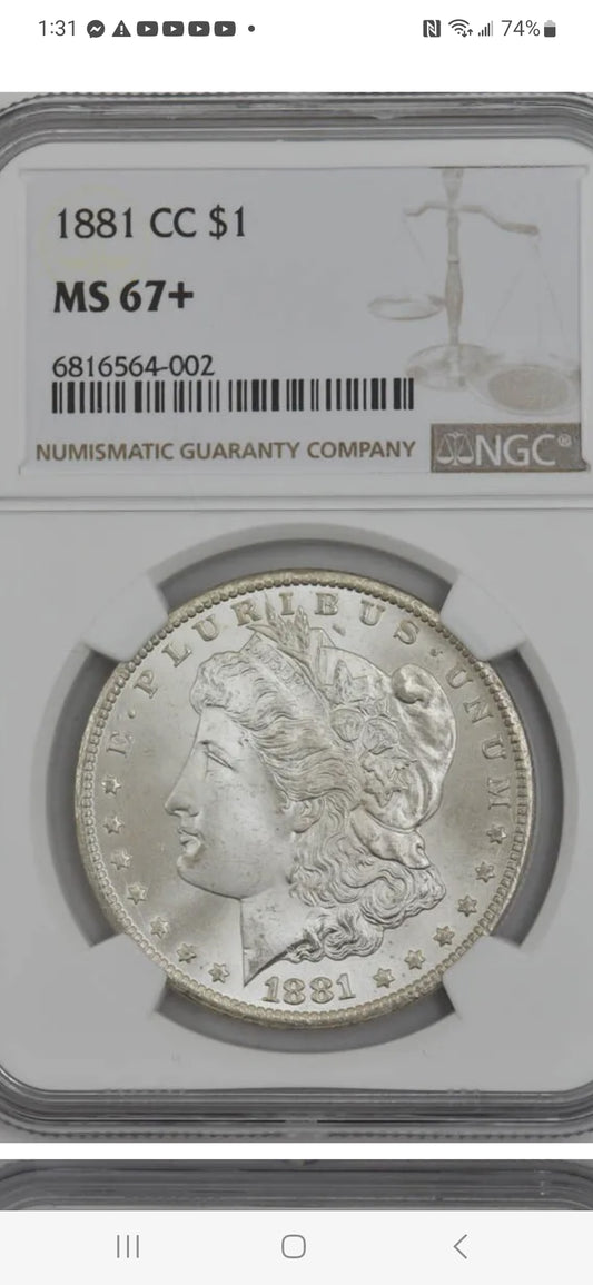 1881- CC $1 MORGAN SILVER DOLLAR MS67+ NGC