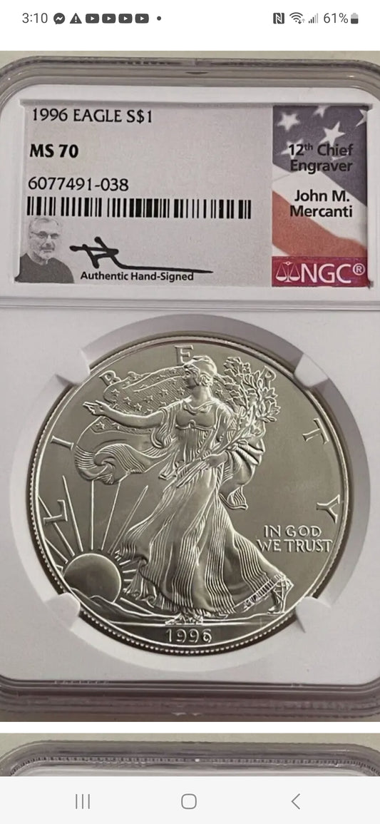 1996 $1 EAGLE MS70 NGC JOHN MERCANTI