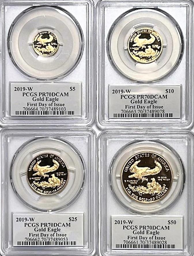 2019-W PCGS Gold Eagle Set PR70DCAM $5,$10,$25,$50 First Day of Issue Signed by ED MOY - Goldstar Mint 