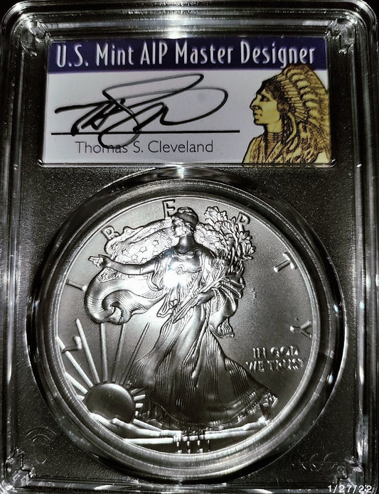 2021-(P) PCGS MS70 Silver Eagle-T1 Emergency Issue Signed Thomas S. Cleveland - Goldstar Mint 