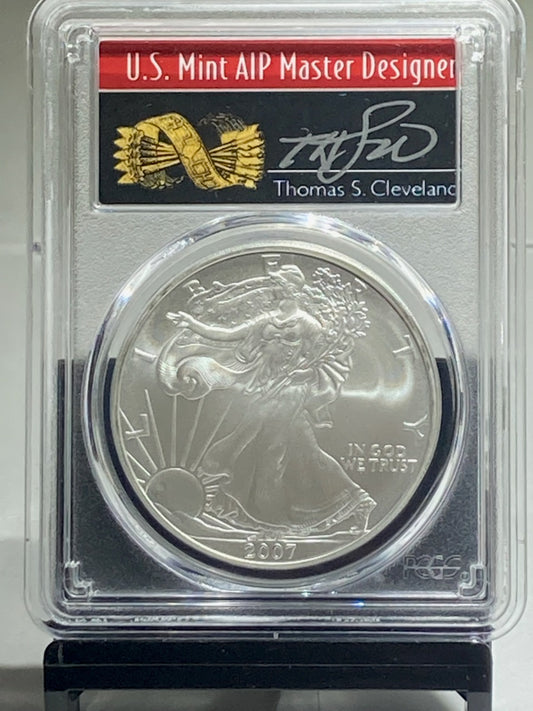 2007 $1 PGCS MS70 SILVER EAGLE SIGNED BY THOMAS CLEVELAND - Goldstar Mint 