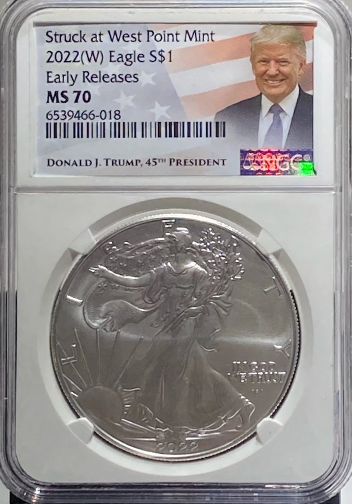 2022 W  $1 SILVER EAGLE NGC EARLY RELEASE MS70 TRUMP LABEL - Goldstar Mint 