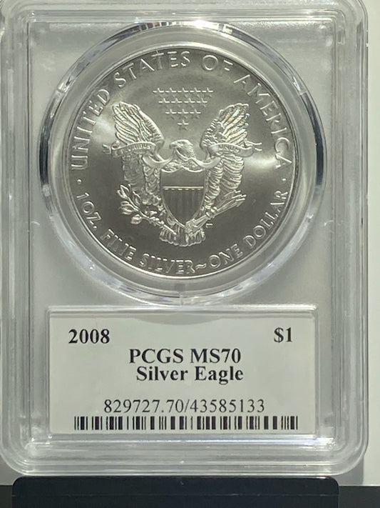 2008 $1 PCGS MS70 SILVER EAGLE SIGNED BY LEN BUCKLEY - Goldstar Mint 