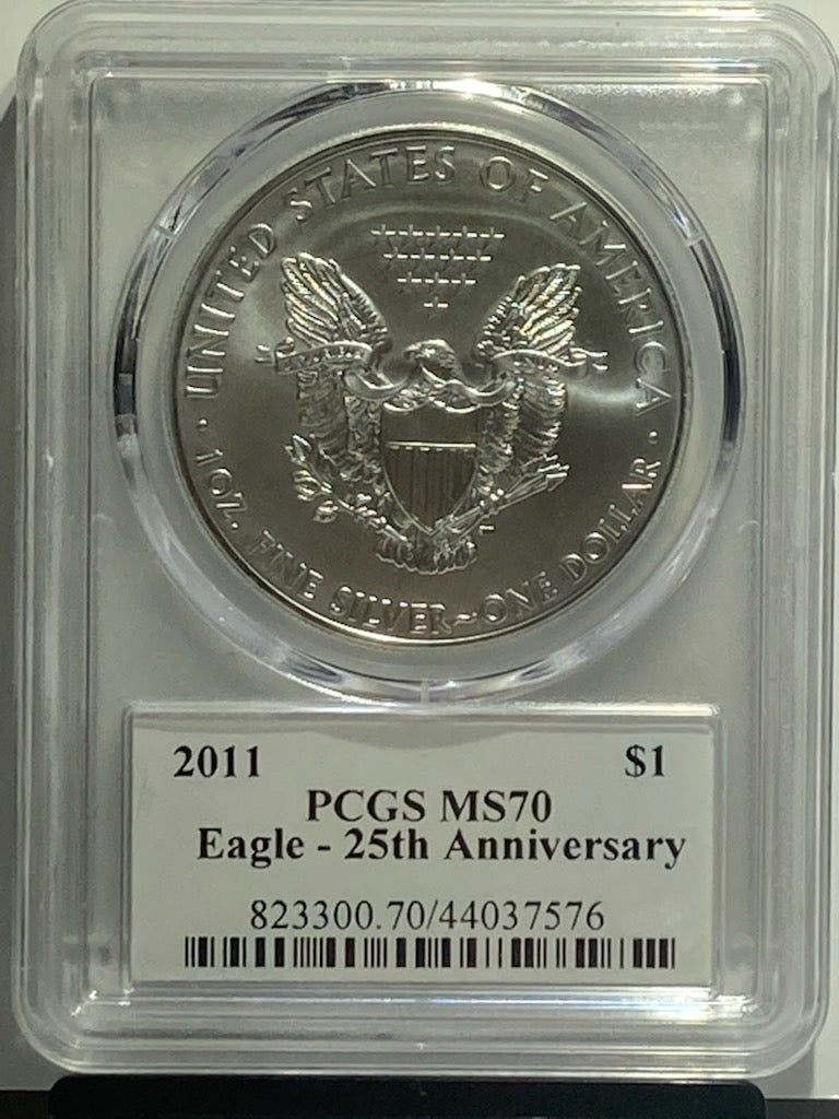 2011 W 1$ PCGS SILVER EAGLE MS70 "25TH ANNIVERSARY " SIGNED BY LEN BUCKLEY - Goldstar Mint 